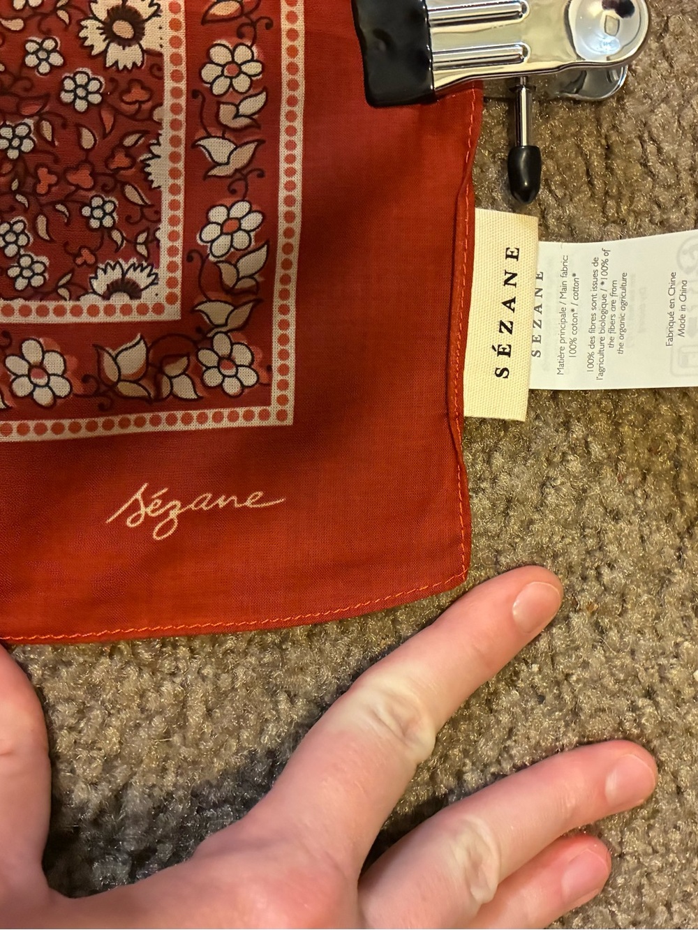 Sézane Red Floral Bandana Scarf - Picture 2 of 4